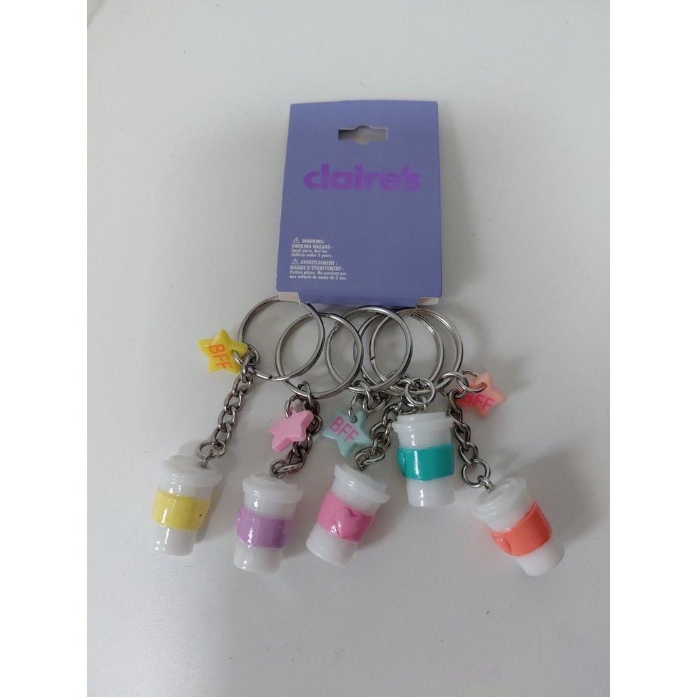 Claire's set of 5 latte cups BFF stars 3D keyring or bag clip NEW